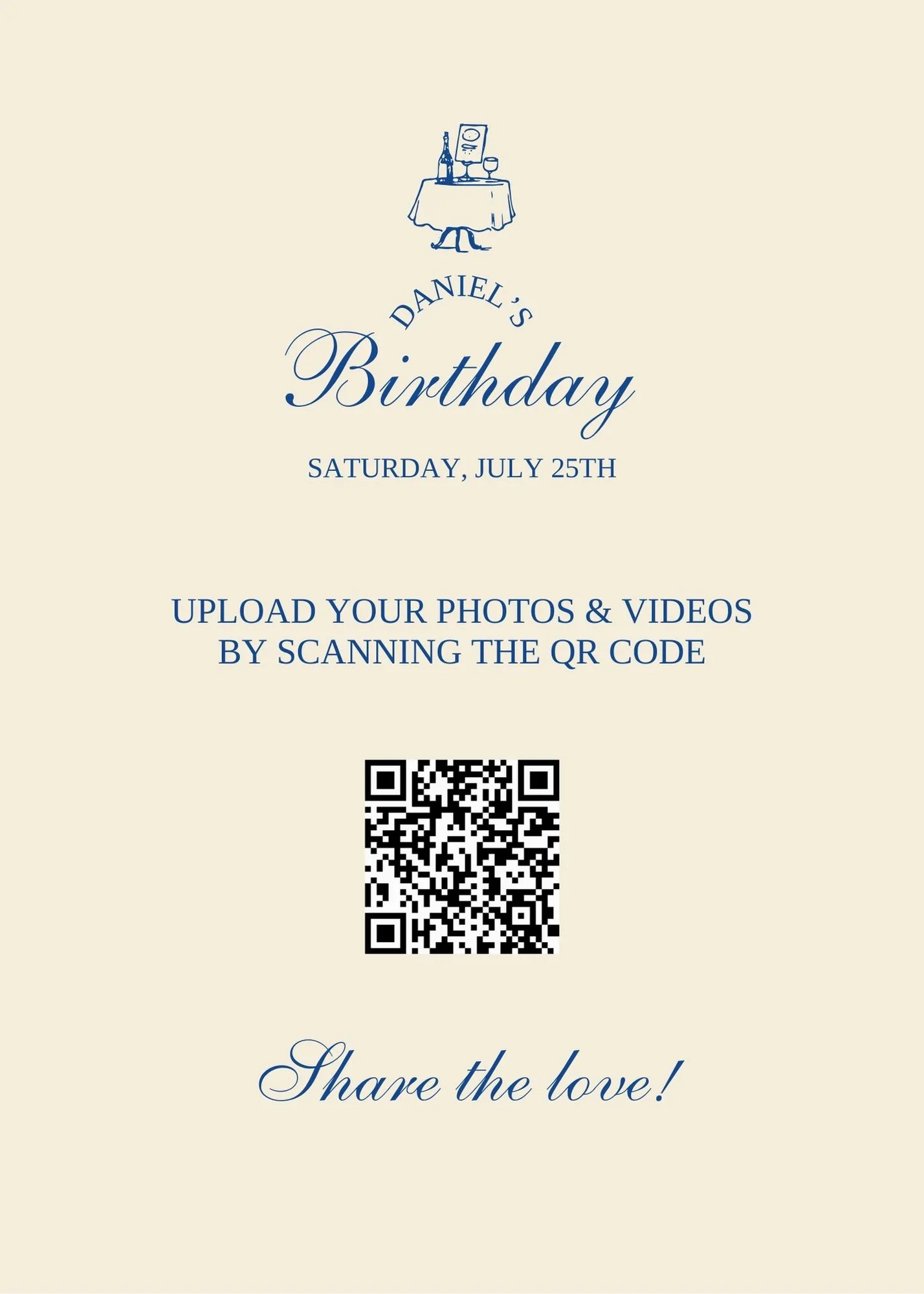 Blue & beige birthday party QR code template